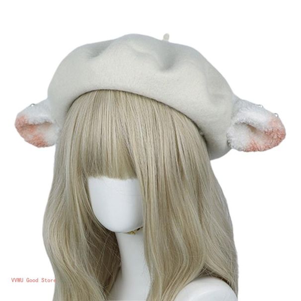 Hot Sale Niche Lamb Ears Octagonal Lovely Casual Painter Hat All-match Windproof for Outdoor Street_mkmklike.com
