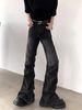 Qiushanfeng Men's High Street Vibe Pleated Bell Bottoms Heavy Washed Black And Gray Jeans Niche Design_mkmklike.com