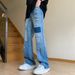 Men's Clothing Women's American Trendy Ripped Jeans Summer Loose Wide Leg Pants Color Block Floor Length Trousers Unique Style_mkmklike.com
