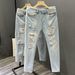 Vintage Washed Men's Jeans, Relaxed Straight Leg Loose Fit Comfortable Casual Trousers For Everyday Street Style_mkmklike.com