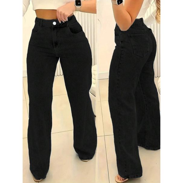 Plus-Size High-Waisted Straight Leg Jeans – Workwear Essential In Washed Black & Blue (S-5XL)_mkmklike.com