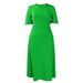 Women's Clothing solid color round neck puff sleeves slim waist large size dress_mkmklike.com