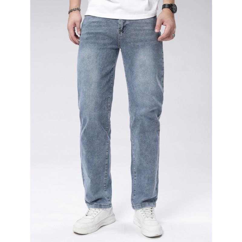 Suitable For All Seasons, Versatile Men's Jeans With Stretch And Slim Fit, Comfortable Denim Pants, Navy Blue, Simple And Slimming Pants, Men's Pants_mkmklike.com