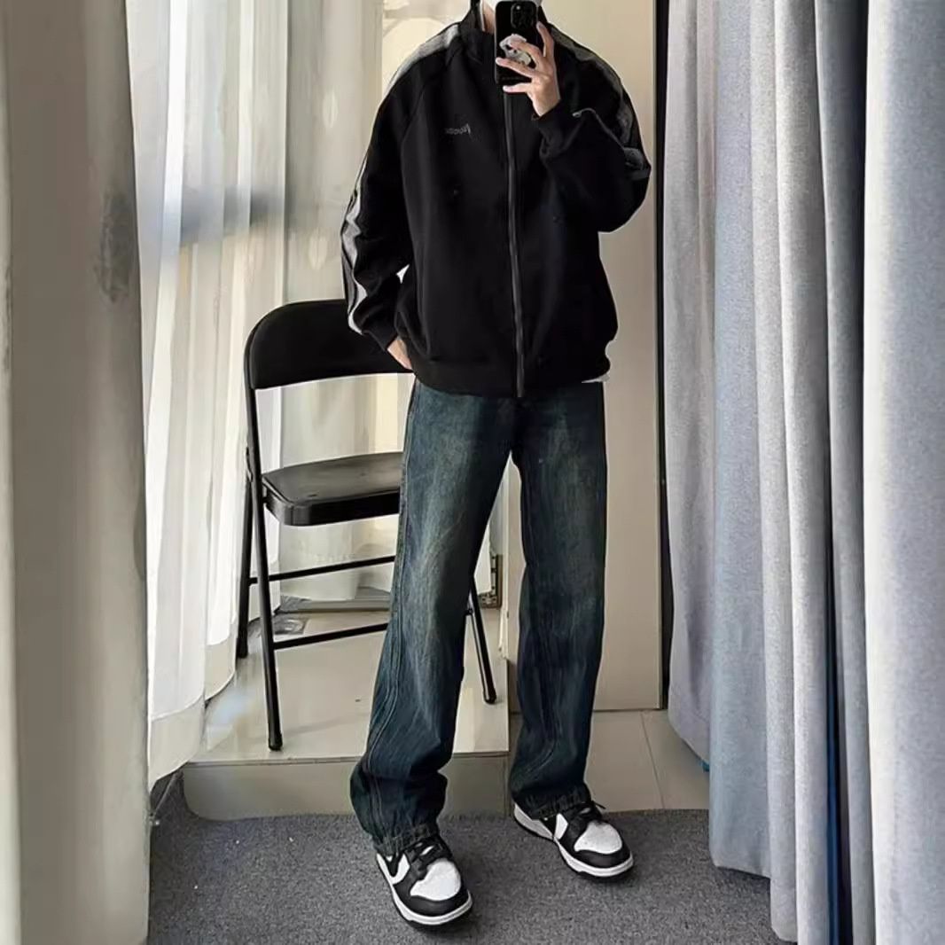 BOY Spring And Autumn American Retro Jeans For Men, Trendy Brand, Washed Loose Fit, High-End Feel, Straight-Leg Pants,_mkmklike.com