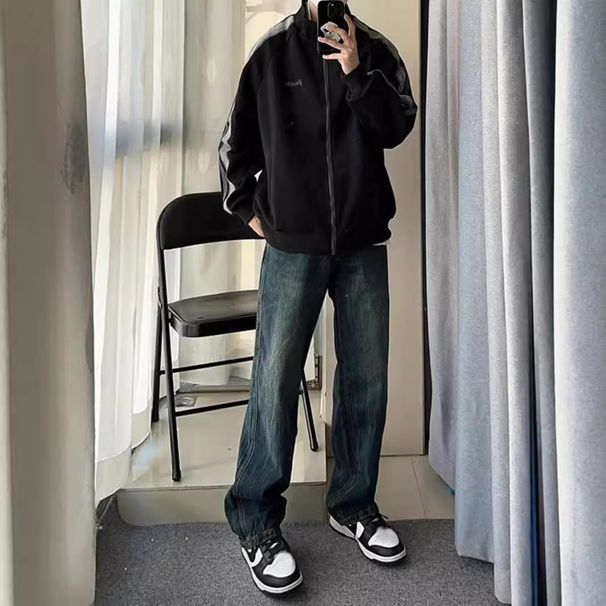 BOY Spring And Autumn American Retro Jeans For Men, Trendy Brand, Washed Loose Fit, High-End Feel, Straight-Leg Pants,_mkmklike.com