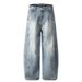 American Style Loose Wide-Leg Scimitar Men's Denim Trousers Vibe Trendy Brand Punk Split Patchwork Casual Pants_mkmklike.com