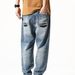 Men's Clothing Retro Ripped Jeans For Boys Loose Straight Casual Pants Trendy Patch Nine Point Daddy Pants Large Size Men_mkmklike.com