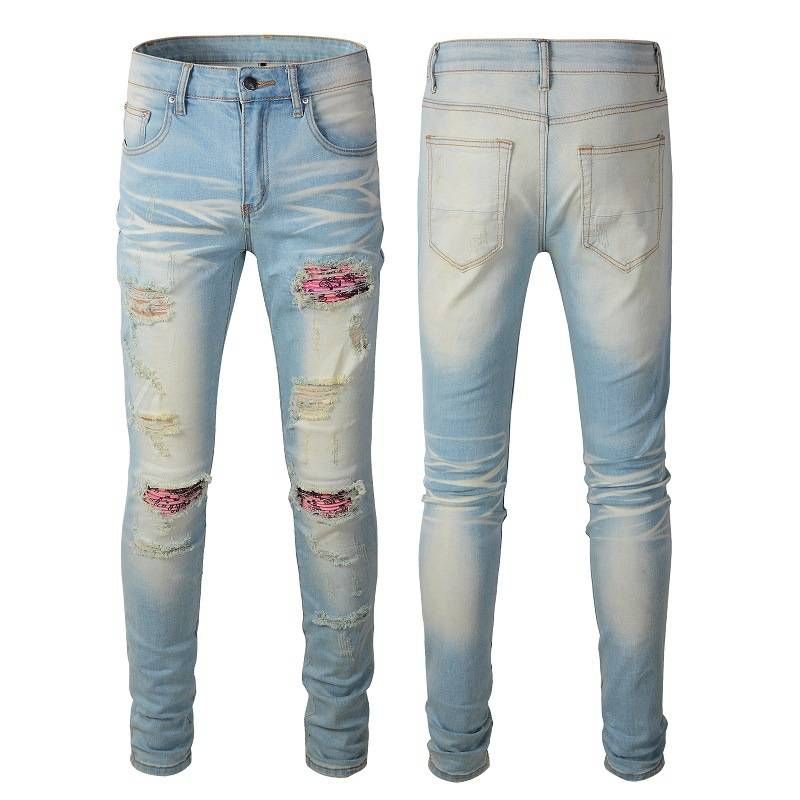 Men's Clothing Retro Ripped Jeans Trendy Brand Men's Distressed Skinny Jeans - Vintage American Style High Street Ripped Denim Pants For Men_mkmklike.com