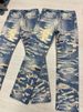 High Street Men's Blue Jeans 3D Printed Applique Stitching Stretch Slim Fit Long Pants_mkmklike.com
