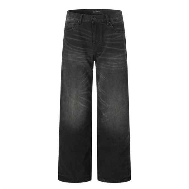 Punk Washed Denim Pants Men Loose Streetwear Vintage Frayed Casual Wide-Leg Straight Trousers_mkmklike.com