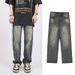 Vintage Washed Denim Jeans – High Street Distressed Straight Fit (S-XXL) – Retro Mud Wash & Ripped Details – Unisex Streetwear_mkmklike.com