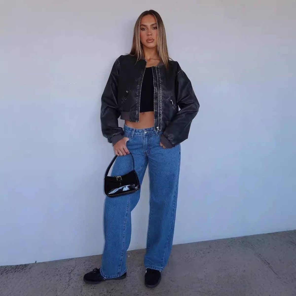 Women's Clothing Hot Girls All Match Simple Mid Waist Non Elastic Straight Denim Trousers For Women_mkmklike.com