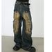 Nirben Vintage Workwear Jeans – Relaxed Fit Cargo Pants With Multi-Pocket Design & Washed Blue Denim (S-XXXL, Distressed Finish)_mkmklike.com