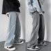 "Streetwear Elastic Waist Jeans – Stretchable Straight-Leg, Low-Rise Baggy Pants With Hand-Painted Accents ( Soft Modal Blend)"_mkmklike.com