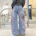 Women's Retro Hip Hop Floral Embroidered Jeans Trendy Distressed Street Style Personalized Washed Denim_mkmklike.com