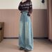 Light Blue Curved Wide-leg Jeans For Women, Winter American-style Design, High-waisted, Loose-fitting, Warm Long Pants_mkmklike.com
