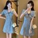 Lotus Leaf Collar Denim Summer Women's New French Style Waist Cinching Dress, Slimming Off Exuding A Luxurious And_mkmklike.com