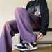American Retro Purple Jeans Washed And Old Loose Straight Wide Legs Piled Large Size Trousers_mkmklike.com