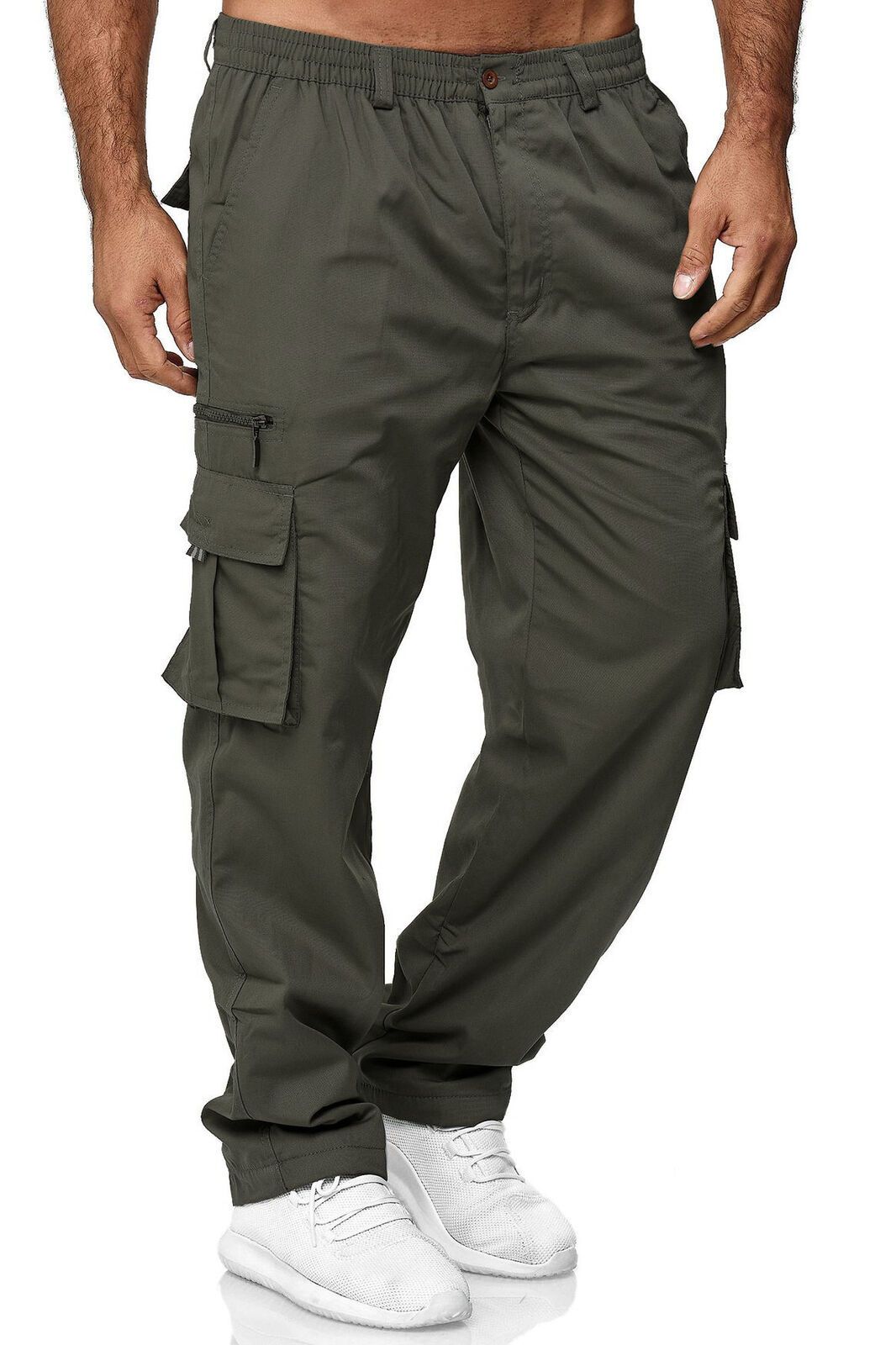 Men's casual multi pocket loose straight tube workwear Outdoor long Fitness pants_mkmklike.com