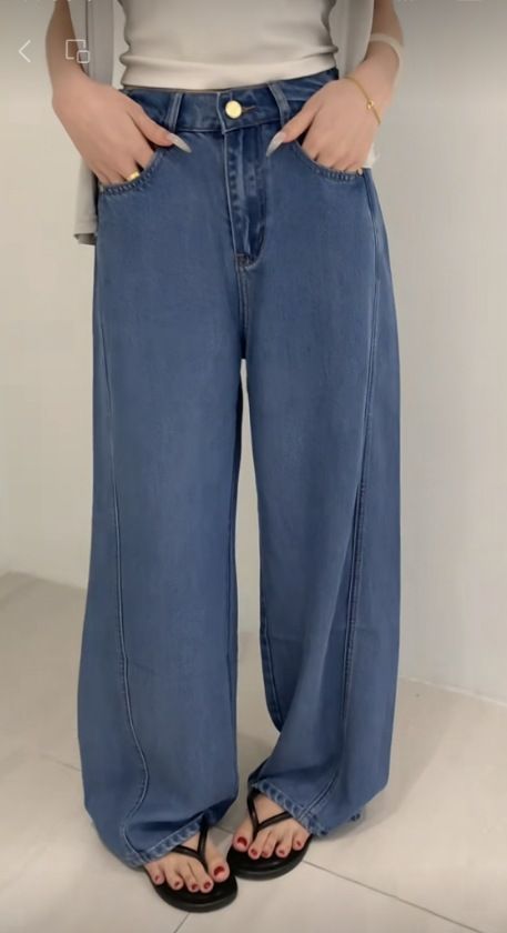 Women's Loose-Fit Tencel Jeans – High Waist Stretch Straight Leg Pants (Breathable & Lightweight, Blue & White Options)_mkmklike.com