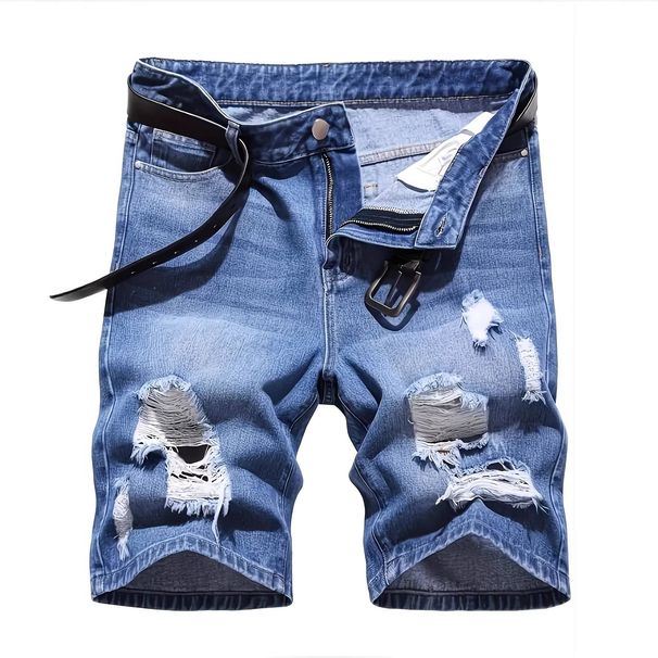Men's Mid-Length Denim Shorts Summer Ripped Straight Leg Distressed Fashionable Simple Casual Pants_mkmklike.com