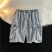 Men's Trendy Summer Loose Fitting Straight Leg Denim Shorts Casual Mid-Length With Ribbon Details Large Pockets Five Point Hong Kong Style_mkmklike.com