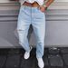 Men's Blue Ripped Washed Straight Leg Fit Jeans American Street Style Clothing_mkmklike.com