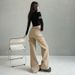 Khaki Large-pocket Workwear Jeans Women, Autumn And Winter, Loose, Floor-length, Casual, Stretchy Flared Pants,_mkmklike.com