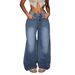 Women's Raw Edge Design Loose Wide Leg Jeans Denim Pants Casual Trousers_mkmklike.com