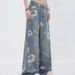 Printed Blue Denim Wide-leg 2024 Summer New Thin Straight-leg Long Retro Trousers Floor-length Pants Women's Clothing_mkmklike.com