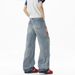American High Street Retro Washed Ink Splashing Embroidered Ripped Jeans Men And Women Loose Design Fashionable Wide-leg Trousers_mkmklike.com