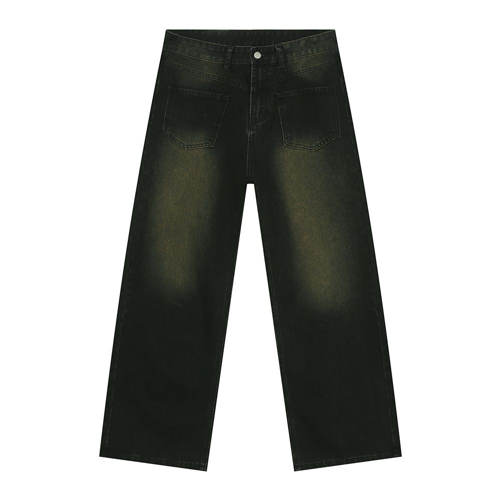 Men's Clothing Niche Personality Design Reverse Wear Distressed Retro Wide Leg Straight Washed Jeans Trend_mkmklike.com