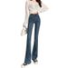 Women's Clothing Slimming Stretch Denim Jeans Slightly Flared Short Blue Gray Straight Leg Pants For Height Enhancement Autumn Winter Style_mkmklike.com