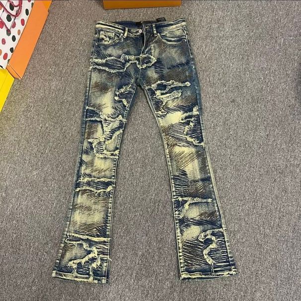 Vintage Embroidered Flare Jeans – High Waisted Distressed Denim With Boho Patchwork & Raw Hem (S-3XL)_mkmklike.com