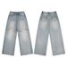 Men's Faux Two-Piece Patchwork Ripped Frayed Hem Straight Leg Jeans American Style Trendy Loose Fit For Men And Women_mkmklike.com