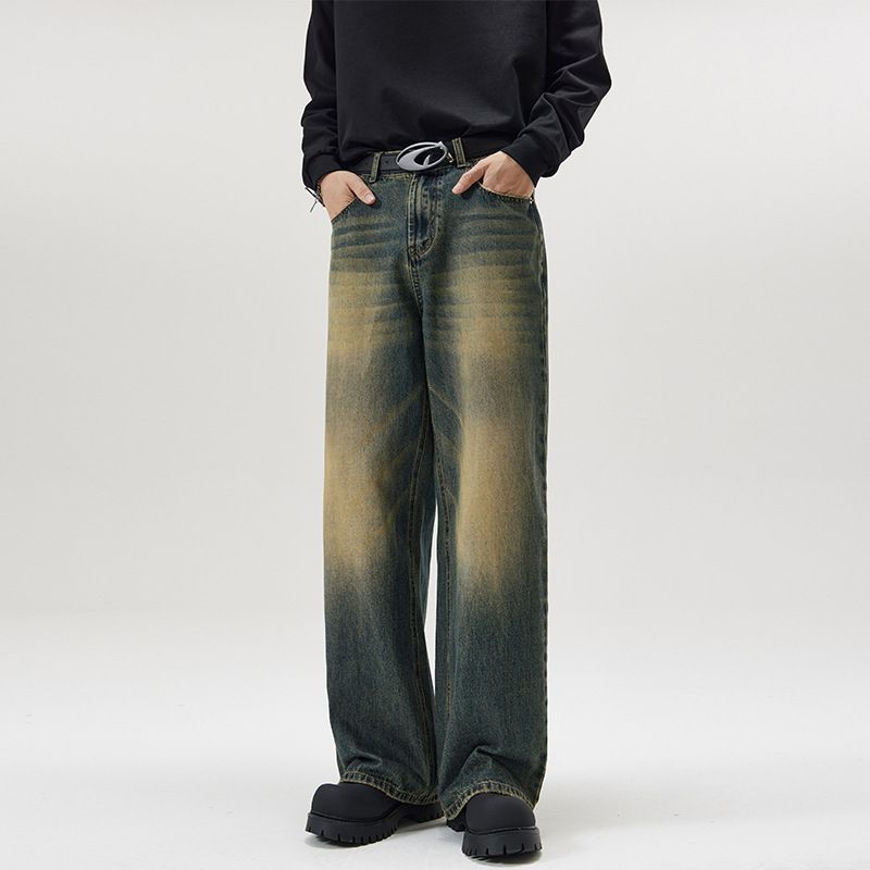 Men's Straight-leg Loose-fitting Casual Youth Business Trousers Wide-leg Jeans Men's Floor-length Trousers_mkmklike.com