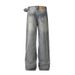 American Style Cleanfit Belt Design Wide-Leg Jeans Unisex High Street Loose Straight Vibe Floor-Length Pants_mkmklike.com