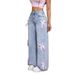 Streetwear High-Waisted Wide-Leg Jeans – Oversized Straight Fit With Bow Accents, Vintage Washed Denim For Grunge & Gothic Aesthetic_mkmklike.com