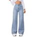 Stretch High-Waisted Straight Leg Jeans For Women - Comfortable Cotton-Blend Denim Pants With Wrinkle-Free Technology (Light Blue)_mkmklike.com