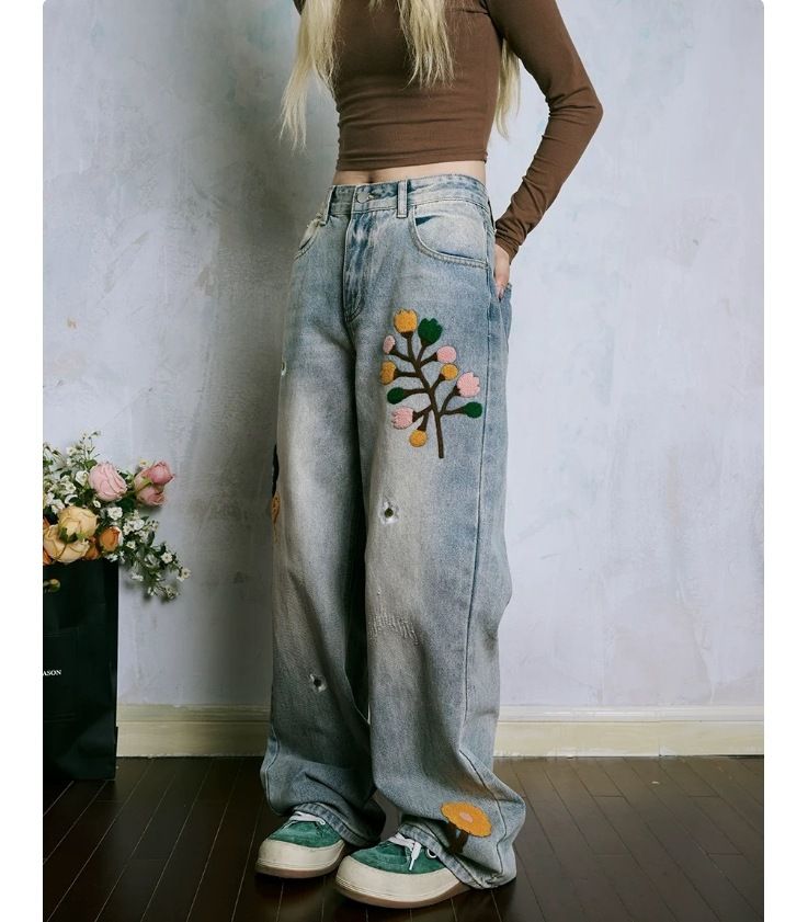 Vintage High Waist Flared Jeans Distressed Denim for Women And Men Retro Streetwear Style Light Blue S-3XL Trendy Classic Fit_mkmklike.com