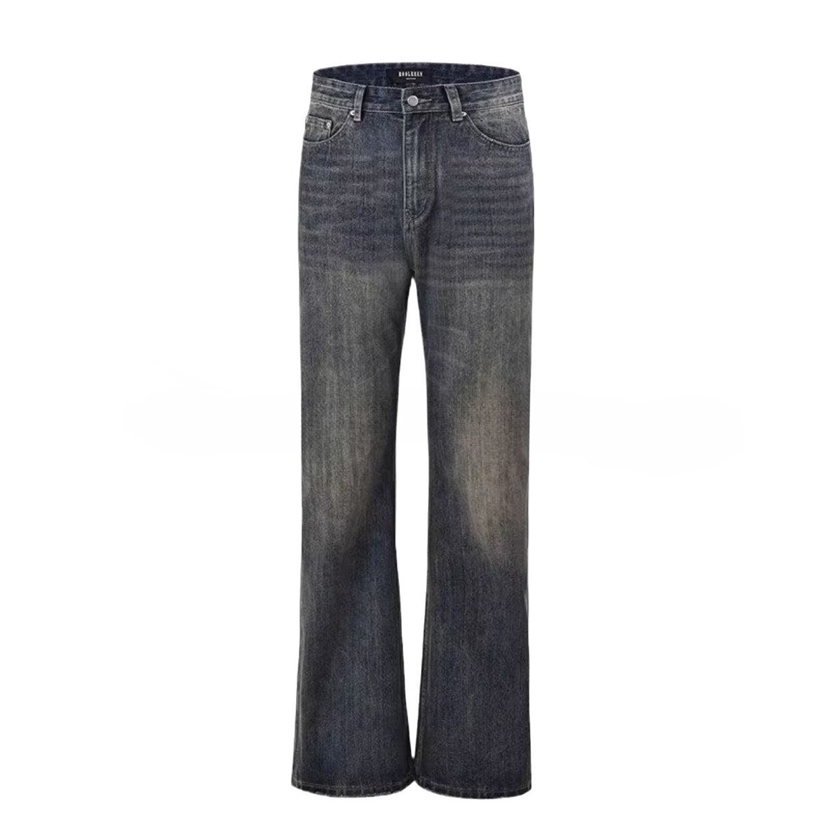 "Vintage Washed Painterly Denim Pants – Relaxed Straight-Leg Drop Cuff Trousers For Retro Streetwear (Polyester Blend)"_mkmklike.com