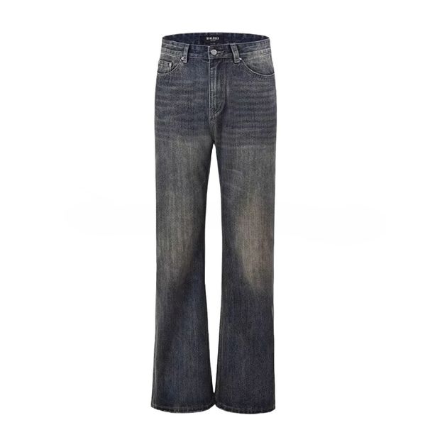 "Vintage Washed Painterly Denim Pants – Relaxed Straight-Leg Drop Cuff Trousers For Retro Streetwear (Polyester Blend)"_mkmklike.com