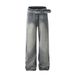 Men's Vintage Washed Denim Jeans - 90s Streetwear Belted Wide-Leg Pants, Distressed Light Blue Straight Fit_mkmklike.com