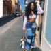 Women's Clothing Autumn New Fashion Contrast Patchwork High Waist Tight Hip Flared Women's Denim Trousers_mkmklike.com