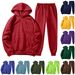 Women's Clothing Autumn and winter men's hooded solid color light plate pullover sweatshirt set casual sports hoodie sweatshirt trousers two piece set_mkmklike.com