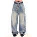 Gradient Washed Vintage Loose Jeans For Men With Design Pockets, Distressed Straight Wide-Leg Pants, Punk Street Style_mkmklike.com