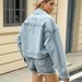 Vintage Washed Denim Jacket With Studs – Oversized Batwing Sleeve, Scarf Collar, Streetwear Chic For Women_mkmklike.com