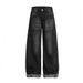 Punk Faded Washed Curled Hem Oversized Jeans For Men Trendy Distressed Frayed Cuffed Loose Wide-Leg Pants_mkmklike.com