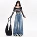 American High Street Design Splash Paint Graffiti Wide-Leg Jeans For Women, Autumn Vintage Distressed Post-Apocalyptic_mkmklike.com