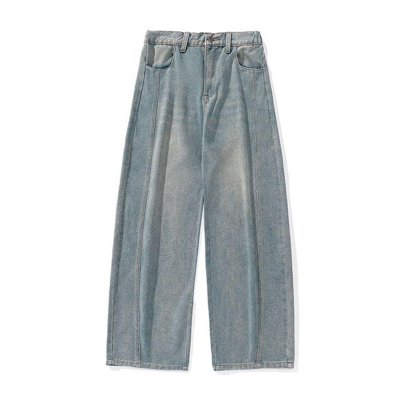 Men's Clothing Retro Washed Silhouette Jeans For Men Trendy Brand Loose Long Pants Spring New Split Structure Scimitar Style_mkmklike.com